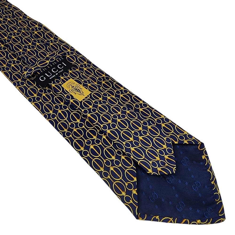 Gucci Interlocking Horsebit Circles Silk Tie 3.75" - Picture 2 of 4